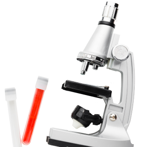 Ein Mikroskop mit zwei Reagenzgläsern